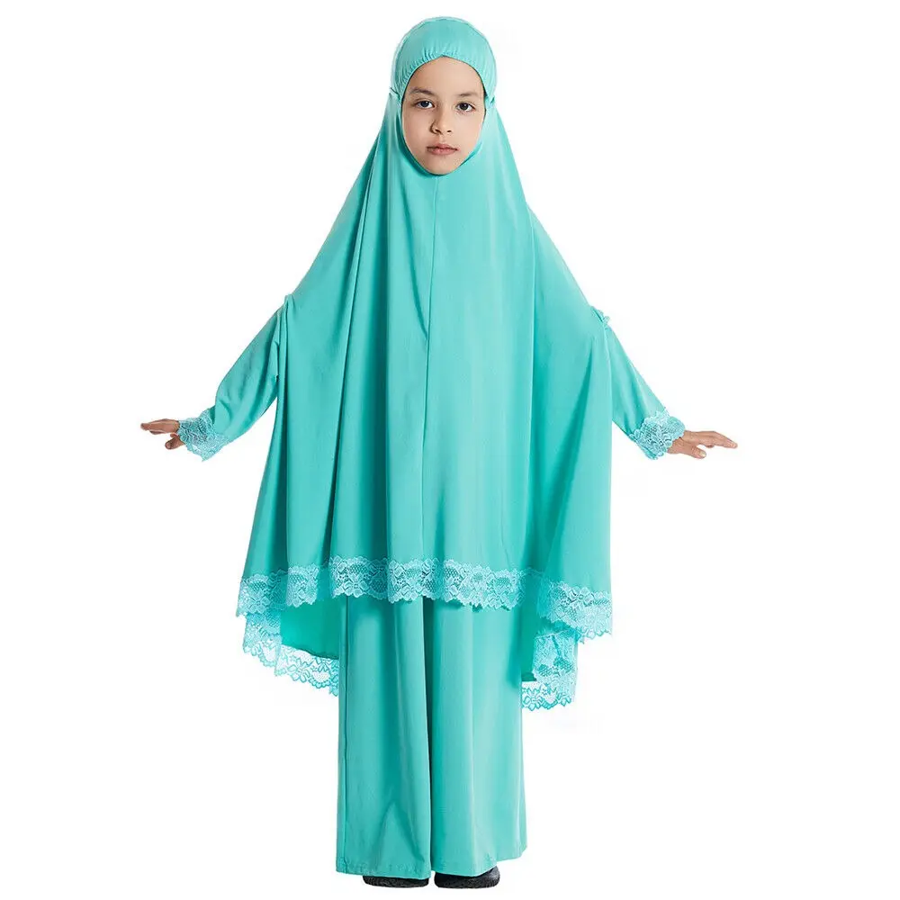 JM614-129 मुस्लिम बच्चों बच्चे बच्चों लड़कियों हिजाब abaya Khimar स्कर्ट सेट प्रार्थना ठोस पोशाक बागे इस्लामी अरब स्वनिर्धारित लोगो