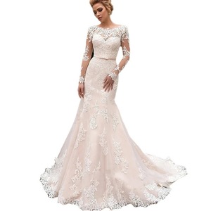 Wedding Dress Mermaid <b>Lace</b> Scalloped Neck Backless <b>White</b> Polyester Fiber Natural Waistline - Product Image 4