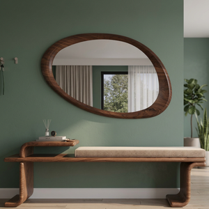 Espejo de Pared Decorativo Hecho a Mano con Marco de Madera Natural de Diseño Moderno y Lujoso, Grabado Personalizado, Ecológico, para Bodas y Sala de Estar - Product Image 1