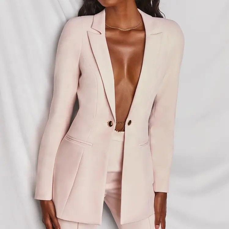 2023 trendy fashion luxury Factory Wholesale OEM high quality pink femme blazers ladies elegant women's suits & tuxedo blazer