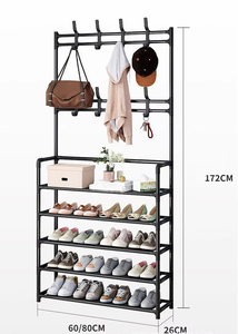 Entrée Placard 5 Niveaux Étagère À Chaussures Manteau Organisateur Vêtements Sac De Rangement Étage Stand Étagère Avec Sac Cintre Crochet - Product Image 4