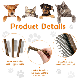 Peigne démêlant de luxe en bois personnalisé avec logo laser pour le toilettage des chats, brosse lissante pour le toilettage des chiens et des animaux de compagnie - Product Image 2