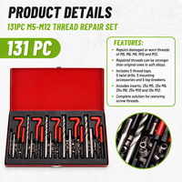 Kit de réparation de filetages métriques 131 pièces M5 M6 M8 M10 M12 avec inserts de filetage et jeu de forets pour la restauration des filetages de moteurs automobiles