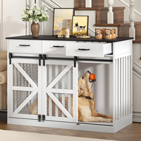 Meubles de caisse pour chien en bois pour 2 chiens avec séparateur amovible et tiroirs de rangement Table d'extrémité latérale pour cage à chien de ferme