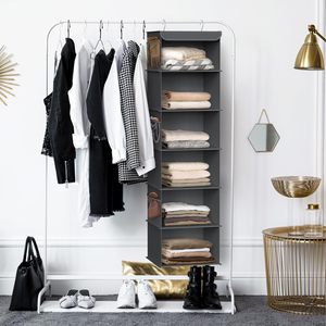 6 <b>Shelf</b> Hanging Closet Organizer Dark Gray Fabric Storage For Behind Door Wall Use - Product Image 5