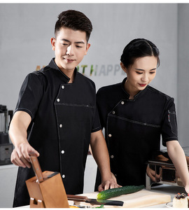Uniforme de chef pour homme haut de gamme, bleu, en twill, à manches courtes, respirant, en coton, pour la <span class=keywords><strong>restauration</strong></span> hôtelière, la cuisine - Product Image 5