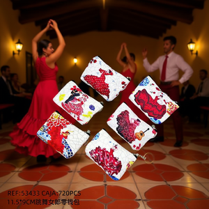 Portamonete da Donna con Design Ballerina 11.5x9cm, Stampa Vestito Rosso, con Portachiavi, Portafoglio Corto con Chiusura a Cerniera, Stile Etnico - Product Image 3