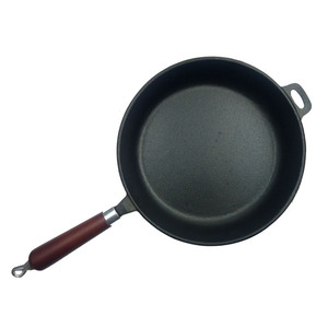 Sartenes antiadherentes de hierro fundido precondimentadas brillantes para el hogar con mango de madera, diseño nórdico ecológico - Product Image 4