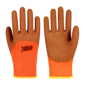 Gants de travail en cuir pleine fleur enduits de caoutchouc 300 #   Gants de sécurité polyvalents résistants à l'abrasion, 7 aiguilles, doublure en polaire orange - Product Image 1