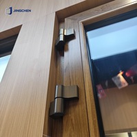 Puerta Corredera de Madera Revestida de Aluminio con Rotura de Puente Térmico, Doble Acristalamiento, Interior de Roble, Cerradura Multipunto, para Casa o Villa de Lujo