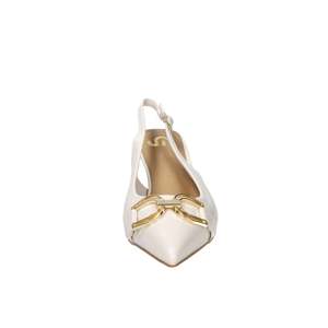 Zapatos de Tacón Donna Slingback en Dorado y Blanco, Tacón de 6 cm, Talla 39, Cuero Charol Blanco - Product Image 3