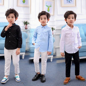 Camicie a maniche lunghe casual in cotone alla moda per bambini per matrimoni - Product Image 1