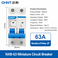 Disjoncteur Chint NXB-63 MCB 2P 63A AC 230V 400V Protection contre les surintensités et les courts-circuits