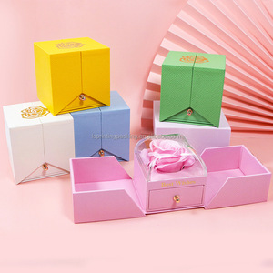 Caja de papel abierta de doble cara de lujo para conjunto de joyería elegante flor de Rosa eterna revestimiento UV y caja de grabado para collar de anillo - Product Image 2