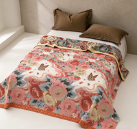 Couverture en chanvre/coton écologique à motif floral et papillons, 230 cm x 250 cm, pour usage domestique