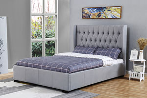 Willsoon misura doppia testiera alta con Wingback morbido Grey tessuto imbottito letto con bottoni portaoggetti - Product Image 3