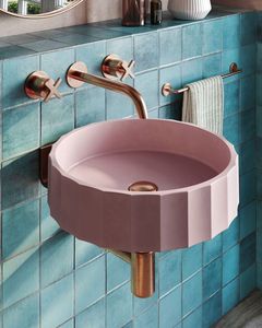 Faceted Geometric Pink Concrete Washbasin <b>Wall</b> Hung Cement Vessel Sink Pastel GFRC Bathroom Lavabo Vietnam Manufacturer - Product Image 2