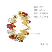 Ensemble de bijoux en acier inoxydable plaqué or 18 carats, comprenant un bracelet ouvert, une bague et des boucles d'oreilles en forme de C, ornés de zircone cubique colorée de forme marquise, étanches, 3 pièces pour femme