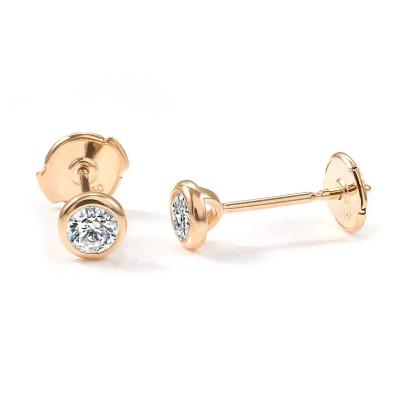 Flat post back 4mm 0.6ct round 3Excellent cut DEF color VS diamond stud earrings in 18k yellow gold