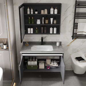 Luxurious European Modern Minimalist PVC Bathroom Vanity Smart <b>Mirror</b> Cabinet Wall-Mounted Ceramic Basin Combo Eco-Friendly - Product Image 4