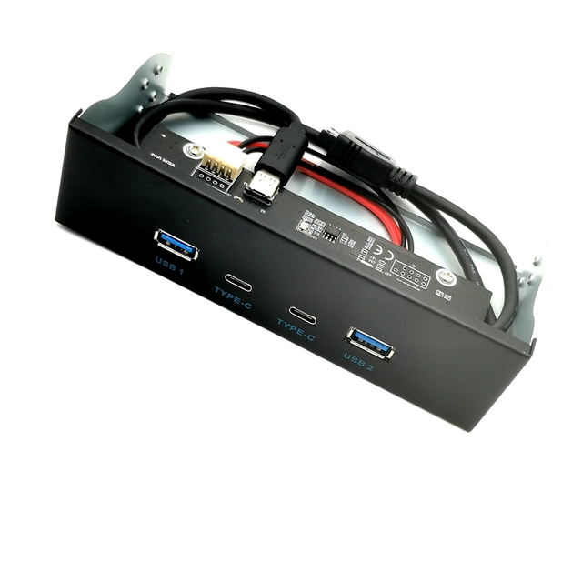 5.25" Inch USB 3.0 and Type C Metal Front Panel USB Hub With 15 Pin SATA Power Connector Hub