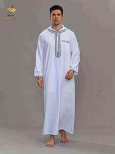 Túnica Blanca para Hombre Al Haramain, Manga Larga, Bordada, de Algodón, Larga hasta el Suelo, Estilo Modesto para Oración - Product Image 2