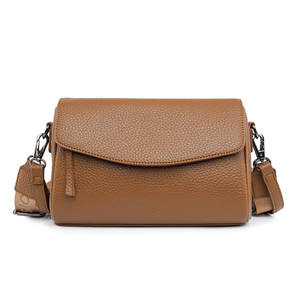 Sac messager en cuir véritable marron pour femme, sac à bandoulière, sac à main à rabat grainé pour les voyages quotidiens - Product Image 1