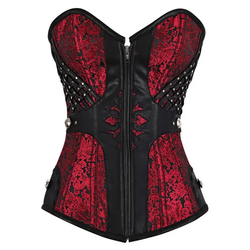 Vrouwen Sexy Vintage Corset Zwart & Rood Streep Bustier Steampunk Gothic Korsetten voor Taille Halloween bovenborst