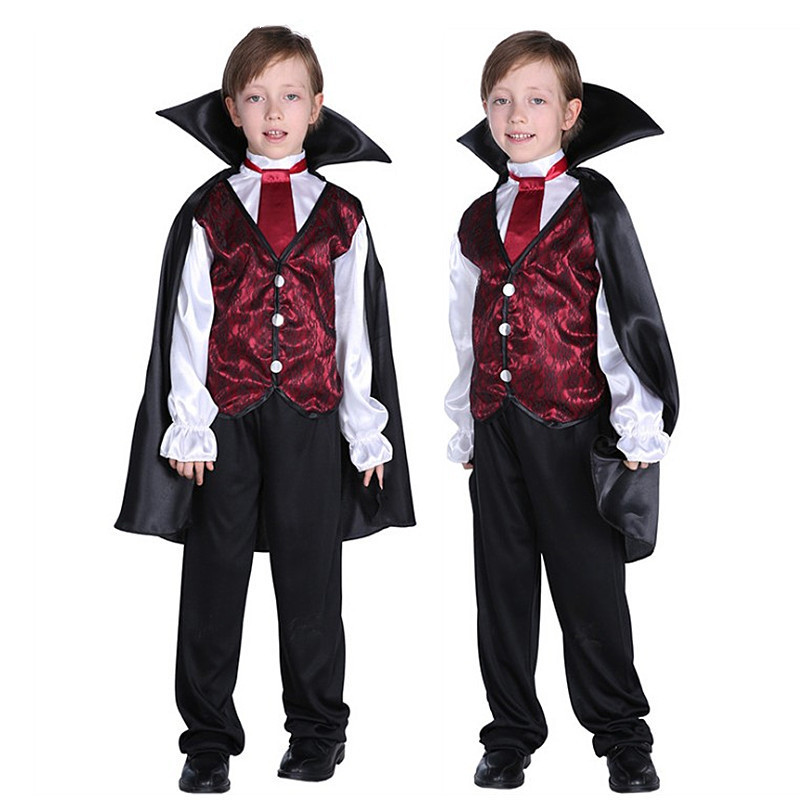 Boys Kids Vampire Halloween Costume - Gothic Cosplay With Cape, Fangs, Scepter (Sizes 4-12Y)