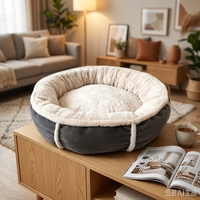 Coussin pour chien en fausse fourrure haute densité, rond, en forme de donut, pour chat, multi-tailles, chaud, doux, apaisant, fabricant en gros