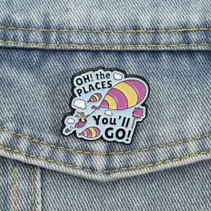 Broche en métal moulé en forme de ballon de dessin animé, thème de guérison, inspirée de Seuss, '<span class=keywords><strong>Oh</strong></span>, les endroits où tu iras', pour la remise des diplômes - Product Image 2