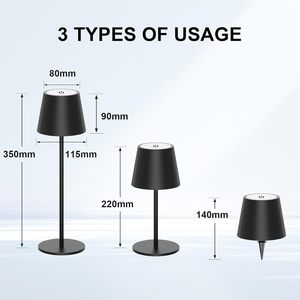 Lampada da Tavolo Wireless Antela LED con Controllo Touch Dimmerabile a Batteria Nera 11x11x36 Cm con Ricarica USB-C per Uso su Scrivania - Product Image 6