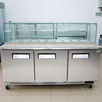 Comptoir Réfrigéré Commercial 3 Portes pour Pizza, Salades et Sandwichs, Vitrine Réfrigérée avec Plateau en Verre, Table de Préparation, Réfrigérateur Monotempérature
