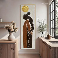 Peinture à l'huile sur toile moderne, faite à la main, écologique, 3D, minimaliste, réaliste, texturée, motif couple, soleil doré, neutre, Wabi