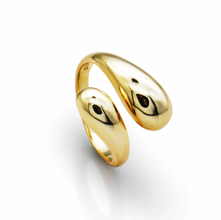 Cristo abril de moda 925 prata esterlina 18k ouro banhado água gota minimalista ajustável anel