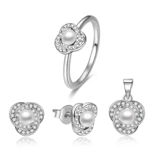Fancy 925 Sterling Silver Jewelry Sets Aaa Cubic Zirconia Freshwater Pearl White Brazilian Gold Jewelry Set