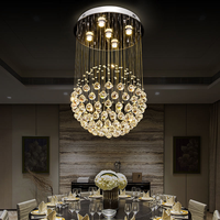 Lustre suspendu rond en cristal fantaisie pour salon de villa, hôtel, et longs lustres décoratifs pour escaliers