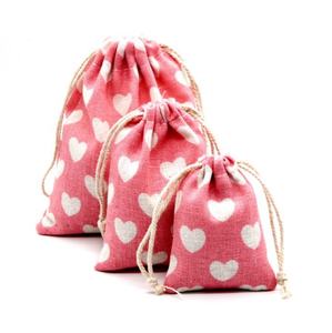 Ecológico lindo impreso Rosa pequeño paño regalo embalaje muselina Lino algodón lona cordón bolsas con logotipo - Product Image 1