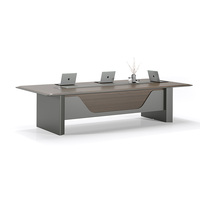 Table de conférence ronde moderne de luxe, grande table de réunion avec base en métal gris, mobilier de bureau commercial, grande taille, en bois