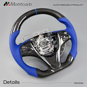 Volant en fibre de carbone personnalisé pour Acura TLX MDX A-Spec PMC 2015-2020 avec poignées en cuir perforé bleu - Product Image 3