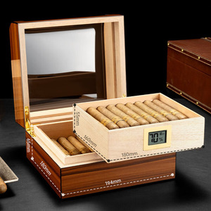 Humidor de Cigarros Clásico Ecológico de Madera Lacada y Metal con Tapa de Cristal, Estanterías y Cajones - ¡El Más Vendido! - Product Image 6