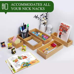 Bamboo Drawer Organizer <b>Set</b> of 5 Wooden Storage <b>Boxes</b> Drawer Divider Organizer Kitchen Desk Cosmetic Jewelry - Product Image 2