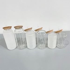 25 Pack 16oz Blank Sublimation Frosted clear Beer Can Glass <b>Cup</b> with Bamboo <b>Lid</b> <b>and</b> <b>Straw</b> Suitable for Vinyl - Product Image 3