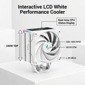 พัดลมระบายความร้อนซีพียู DeepCool AK500S DIGITAL WH สีขาว อลูมิเนียม แบริ่งน้ำมัน รองรับ TDP 240W สำหรับ LGA1700/AM5 พร้อมจอแสดงผล ARGB LED แบบเรียลไทม์ - Product Image 6