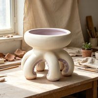 Pot de fleurs fantaisie en résine, fait main et peint à la main, en forme de pieuvre, sculpture abstraite de tentacules, pot de fleurs artistique multi-bras surélevé