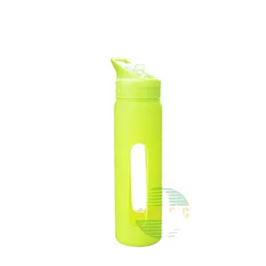 17 oz drinking glass sport bottle with lid