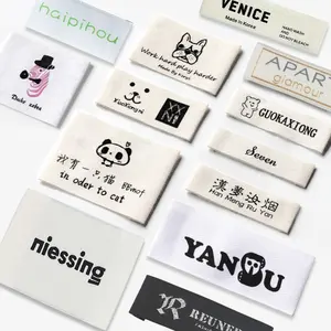 Etiquetas de etiqueta de logotipo personalizada, etiqueta personalizada de marca de damasco de tecido para impressão de roupas preço de fábrica