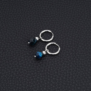 2026 Boucles d'oreilles pendantes en acier inoxydable avec perles bleues et noires, design simple et original, unisexe, bijoux en gros - Product Image 3