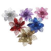 Décoration de Noël : Fleurs artificielles scintillantes, Poinsettia rouge pour la maison et les fêtes
