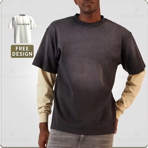 Nuovo arrivo moda oversize personalizzata finte 2 pz fare vecchie t-shirt grigiastro & Beige all'ingrosso magliette estive Casual da uomo - Product Image 1
